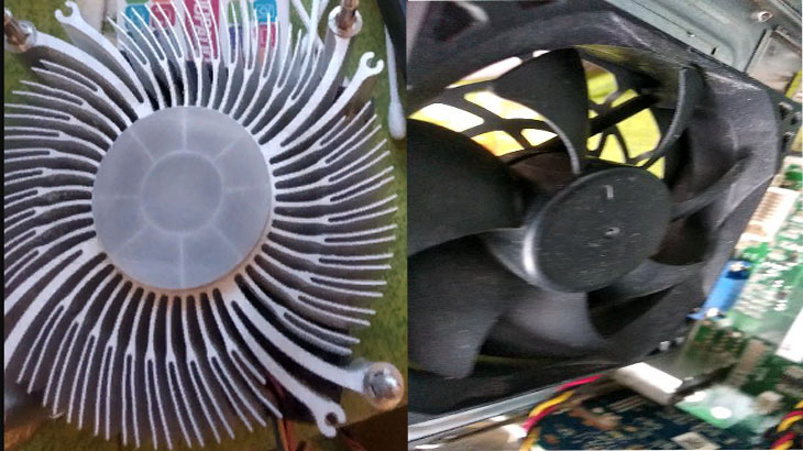 Разобранный кулер, очищенные радиатор и вентилятор 